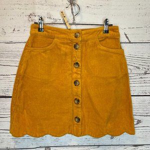 Harper Heritage Womens Yellow Button Scalloped Hem Corduroy Mini Skirt Size S
